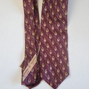 Vintage Valentino Burgundy Geometric & Floral Silk Men's Tie Made In Italy